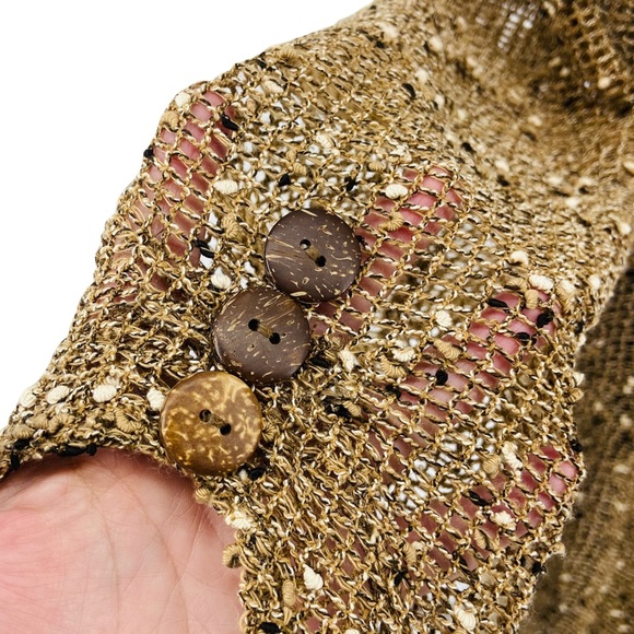 Katie Todd Draped Slub Net Weave Knit Open Front Long Sleeve Cardigan Sweater L - Picture 2 of 7